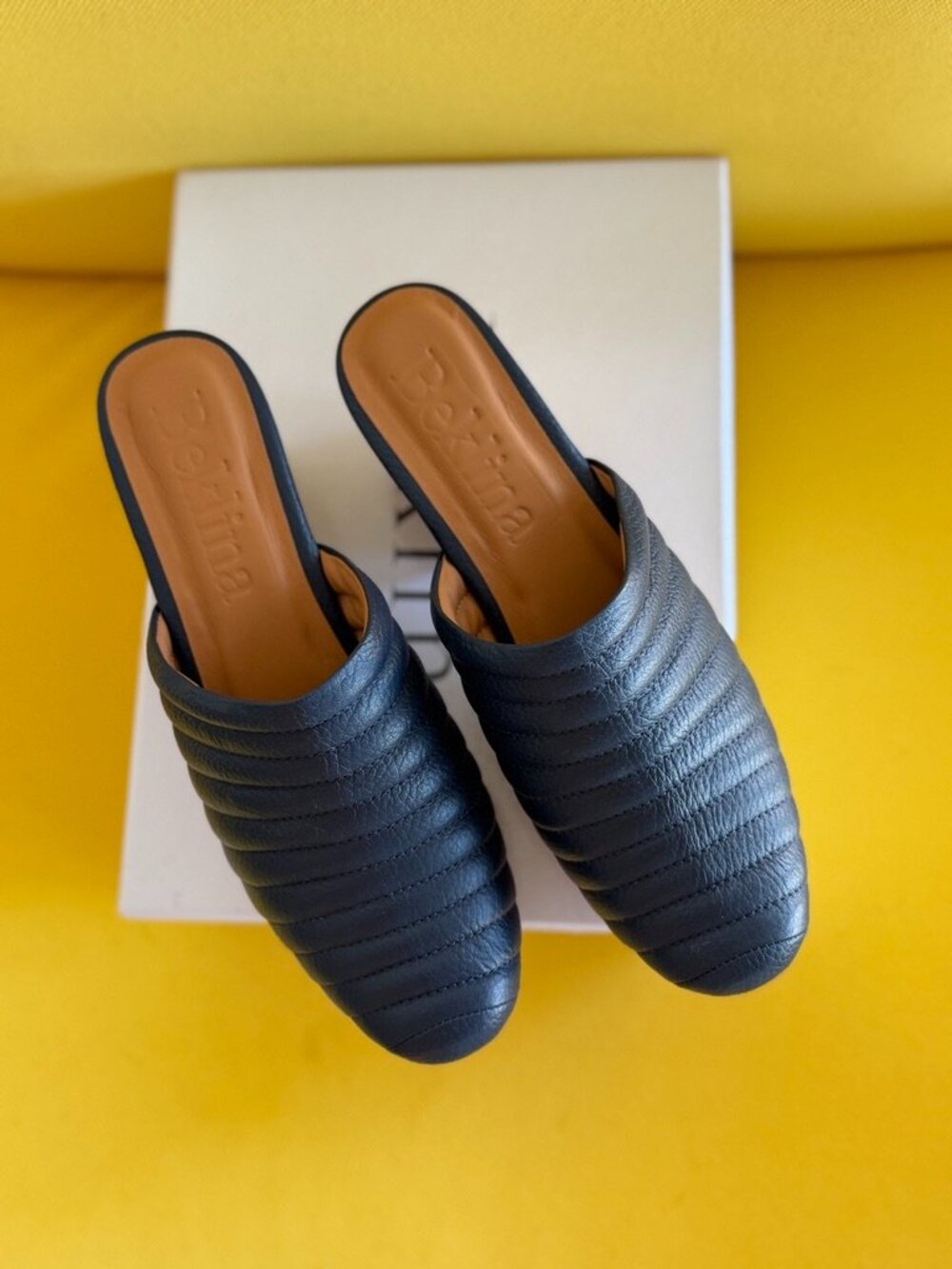 Beklina classic ribbed leather, closed-toe clogs, 9.5, navy - Picture 4 of 6